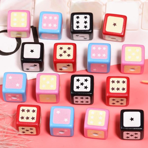 Wholesale 50pcs Macaron Five-pointed Star Dice Printed Square Beads Acrylic Square Mobile Phone Chain Keychain Diy Beads Fashion