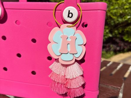 Wholesale Beach Bag Accessories Pink Macaroon Tassel Name Keychain Online Sale