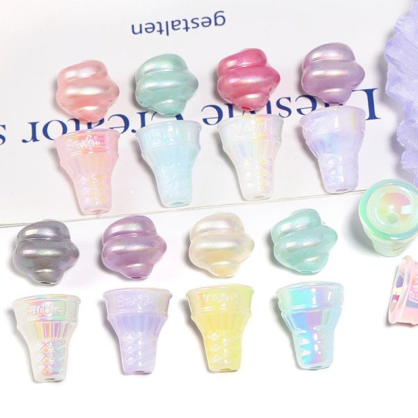 Wholesale 100pcs Acrylic Creative Cream Twist Beads Colorful Ice Cream Cone Beads Children DIY Fashion