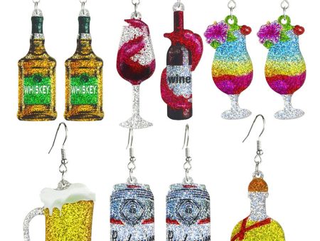 Wholesale 2 Pairs pack Liquor Shiny Colorful Spring Summer Ball Party Red Wine Cocktail Earrings Hot on Sale