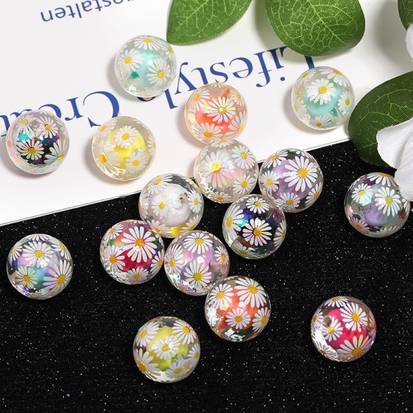 Wholesale 100pcs Acrylic Daisy Print DIY Beads Hot on Sale