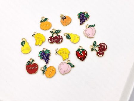 Wholesale 10pcs Cute Cartoon Fruit Letter DIY Alloy Oil Drop Keychain Pendant Online now