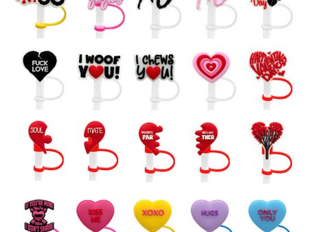 Wholesale Valentine s Day Series Silicone Straw Caps Dustproof Straw Plugs Cute Cartoon Decorative Straws Kitchen Tableware Online Hot Sale