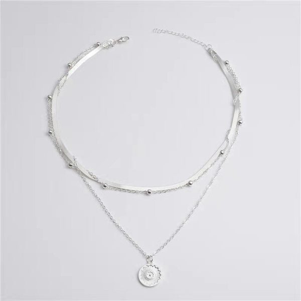 Wholesale Simple Multi-layer Lotus Pendant Gold Bead Disc Blade Chain Necklace Chain Online Sale