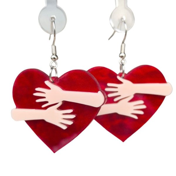 Wholesale Acrylic Love Valentine s Day Series Peach Heart Palm Hug Simple Retro Temperament Earrings Online now