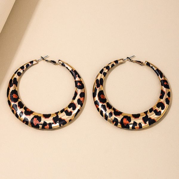 Wholesale 1 Pair of Stylish Trendy Hot Girl Style Exaggerated Geometric Hoop Leopard Print Earrings Fashion