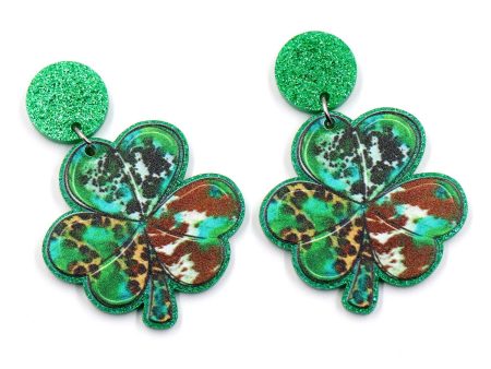 Wholesale 5pcs pack Clover Milk Leopard Print Acrylic Earrings Online now