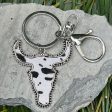 Wholesale 2pcs Leopard Bull Head Vintage Genuine Leather Cow Pattern Western Style Keychains For Sale