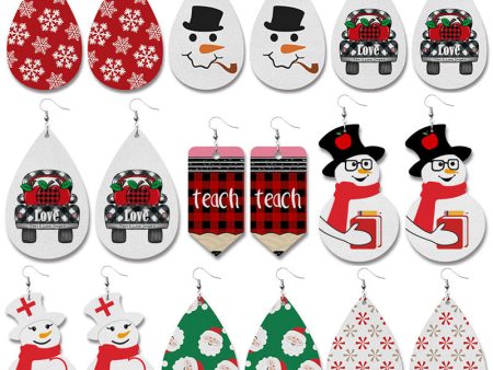 Wholesale 2 pairs pack Christmas Elements Doctor Nurse Snowman Pencil Teacher Gift PU Leather Print Earrings Online Sale