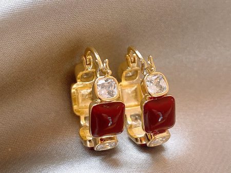 Wholesale wine red square light luxury earrings Fashion