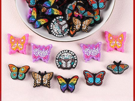 Wholesale 20pcs Two tone Butterfly Silicone Children s Dental Adhesive Anti drop Chain English Letter Silicone Beads on Sale