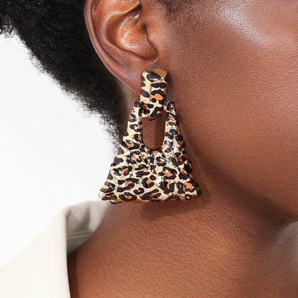 Wholesale 1 Pair of Fashionable and Exaggerated Metal Geometric Leopard Print Quadrilateral Large Earrings Fashion