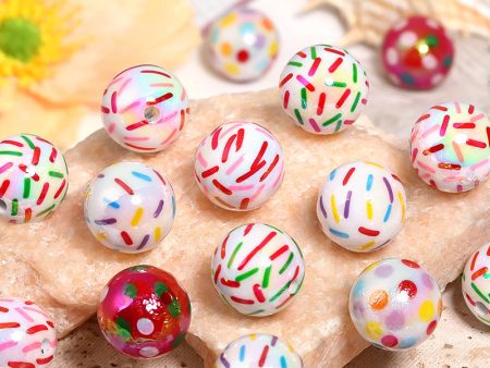 Wholesale 100PCS Holiday Party Ribbon Print Colorful Polka Dot Acrylic Beads For Sale