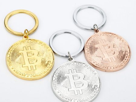 Wholesale Bitcoin Virtual Currency Shaped Metal Gold Coin Commemorative Coin Keychains Hot on Sale