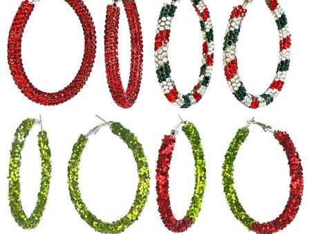 Wholesale 2 Pairs pack Christmas Color Palette Atmosphere, Big Earrings, Shiny Red Candy Rhinestone Earrings Cheap