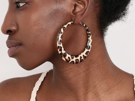 Wholesale 1 Pair of Stylish Trendy Hot Girl Style Exaggerated Geometric Hoop Leopard Print Earrings Fashion