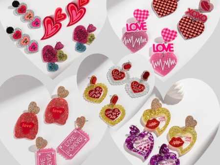 Wholesale Valentine s Day Letter Pendant High-grade Earrings Peach Heart Love Festival Sweet Wind Glitter Yak Fashion