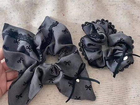 Wholesale Gray Bow Square Scarf Retro High-end Oversized Lace Hair Rope Online Sale