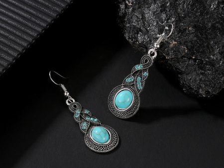 Wholesale Vintage-patterned Sapphire Crystal Inlaid Turquoise Bohemian Earrings Hot on Sale