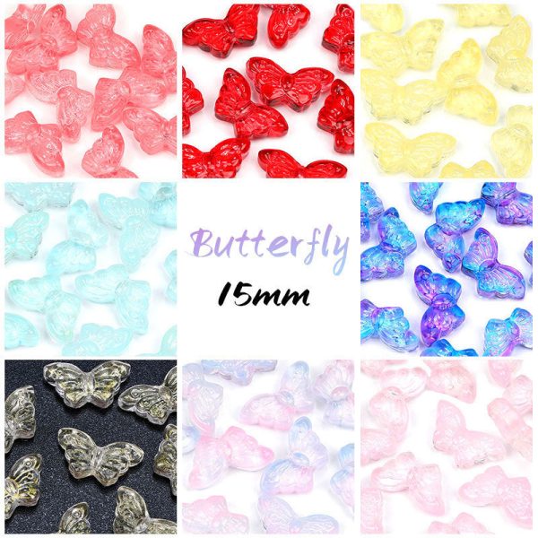 Wholesale 100pcs 8*15mm Glazed Butterfly Beads Symphony Straight Hole Glass Beads DIY For Cheap