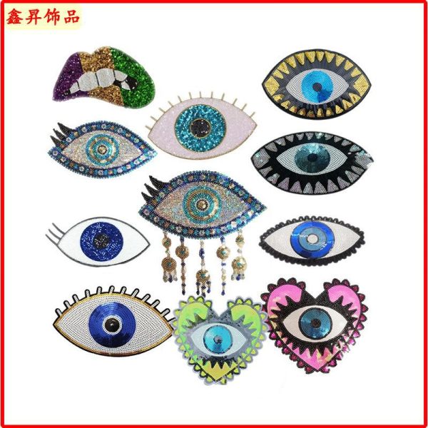 Wholesale 10pcs Fashion Clothing Accessories Bead Embroidery Heart Eye Mouth Glitter Patches Online