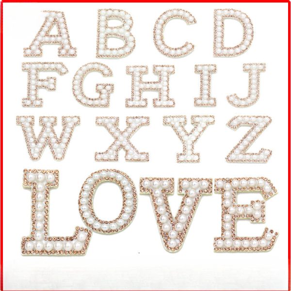 Wholesale 10pcs Hot Diamond English Pearl Letter Clothing Accessories Back Adhesive 5cm DIY Nail Bead Patches Fashion