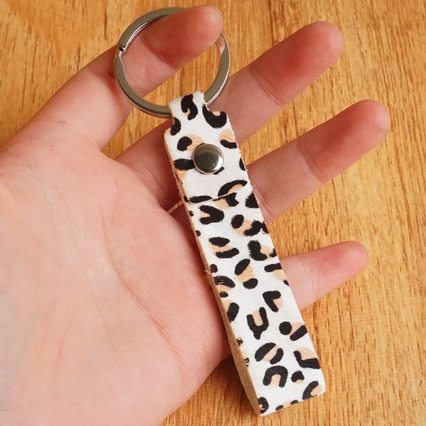 Wholesale 3pcs Creative Diy Genuine Leather Horse Hair Leopard Print Army Green Print Genuine Leather Keychains Cheap