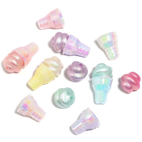 Wholesale 100pcs Acrylic Creative Cream Twist Beads Colorful Ice Cream Cone Beads Children DIY Fashion