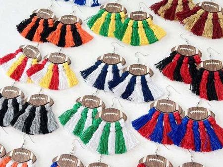 Wholesale 2 Pairs pack Sports Woven Tassel Rugby Football Cheerleaders Wooden Drop Earrings Online Hot Sale