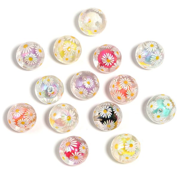 Wholesale 100pcs Acrylic Daisy Print DIY Beads Hot on Sale