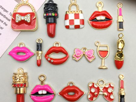 Wholesale 1 Drop Oil Alloy Red Simulated Lipstick Bow DIY Pendant Sale