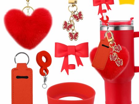 Wholesale Valentine s Day Love Hair Ball Pendant Silicone Cup Cover Bow Straw Plug Couple Heart-shaped Keychain For Cheap