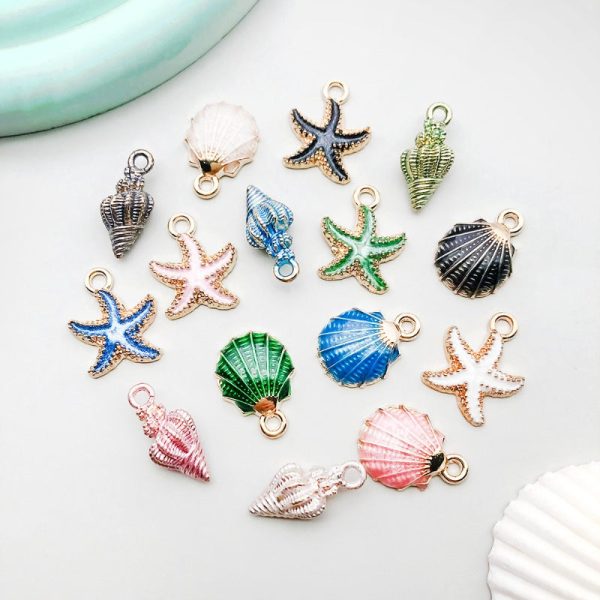 Wholesale 1 New Colored Drip Oil Alloy Simulation Shell Starfish Series DIY Pendant Discount