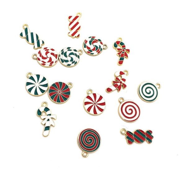 Wholesale 10pcs Christmas Candy Cane Lollipop Pendant Alloy Oil Drip Diy Pendant Sale