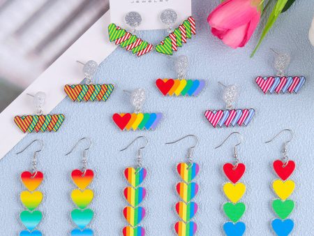 Wholesale Valentine s Day Vertical Rainbow Heart Acrylic Simple Personality Earrings Fashion