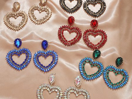 Wholesale Valentine s Day Hot Love earrings fashion color alloy rhinestone hollow love earrings jewelry Online