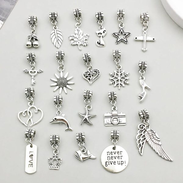 Wholesale 1 Antique Silver Alloy Simulation Maple Leaf High Heels Series Large Hole Bead DIY Pendant For Sale