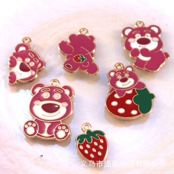 Wholesale 10pcs Cartoon Bear Strawberry DIY Handmade Alloy Oil Drop Pendant Pendant For Sale