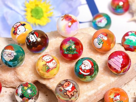 Wholesale 100pcs Christmas DIY Beaded Cartoon Santa Claus Elk Print Beads For Sale