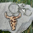 Wholesale 2pcs Leopard Bull Head Vintage Genuine Leather Cow Pattern Western Style Keychains For Sale