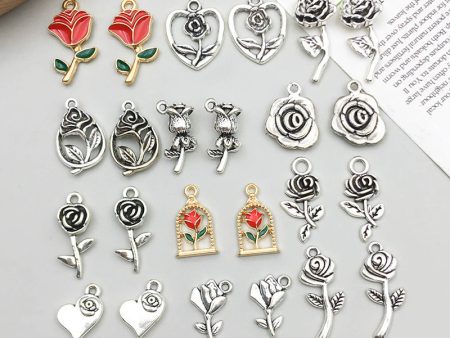 Wholesale 1 Retro Drip Oil Silver Alloy Rose DIY Pendant Hot on Sale