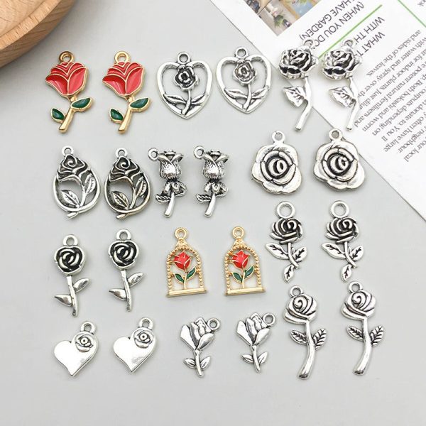 Wholesale 1 Retro Drip Oil Silver Alloy Rose DIY Pendant Hot on Sale