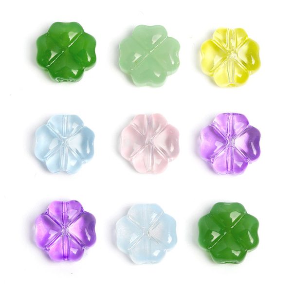 Wholesale 100pcs 10mm Crystal Glass Clover Jelly Color Straight Hole Glass DIY Beads Hot on Sale