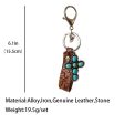 Wholesale 2pcs Vintage Embossed Cowhide Western Style Turquoise Pumpkin Flower Textured Cowhide Keychains Online Hot Sale