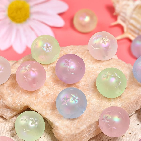 Wholesale 100pcs Matte Five-pointed Star Embossed Round Beads Colorful Frosted Acrylic Mobile Phone Chain Diy Beads Sale