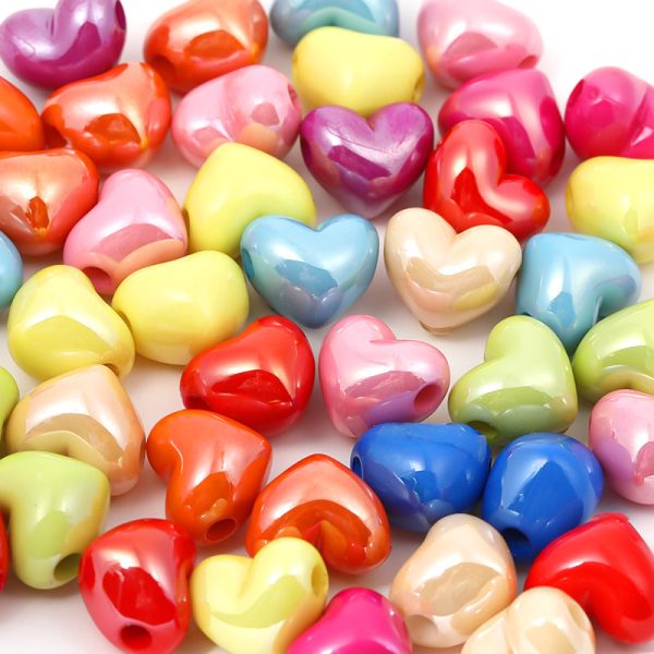 Wholesale 100pcs 13 * 15mm Bright Color Solid Color Love Beads Acrylic Large Hole Beads Discount