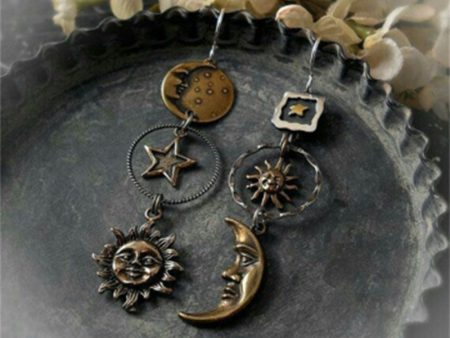 Wholesale Vintage Sun Star Moon Asymmetrical Handmade Long Pendant Earrings For Cheap