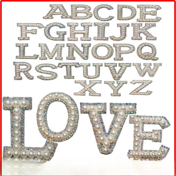 Wholesale 10pcs Hot Diamond English Pearl Letter Clothing Accessories Back Adhesive 5cm DIY Nail Bead Patches Fashion