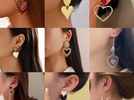 Wholesale Valentine s Day earrings light luxury all-match love heart earrings drop oil Diamond-Embedded Multi-style Valentine s Day earrings on Sale