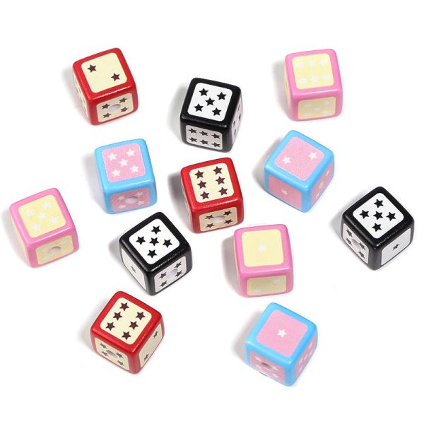 Wholesale 50pcs Macaron Five-pointed Star Dice Printed Square Beads Acrylic Square Mobile Phone Chain Keychain Diy Beads Fashion